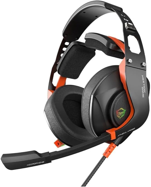 Meetion HP099 Gaming Headset with RGB Lights, USB, and Mic – Black & Orange
