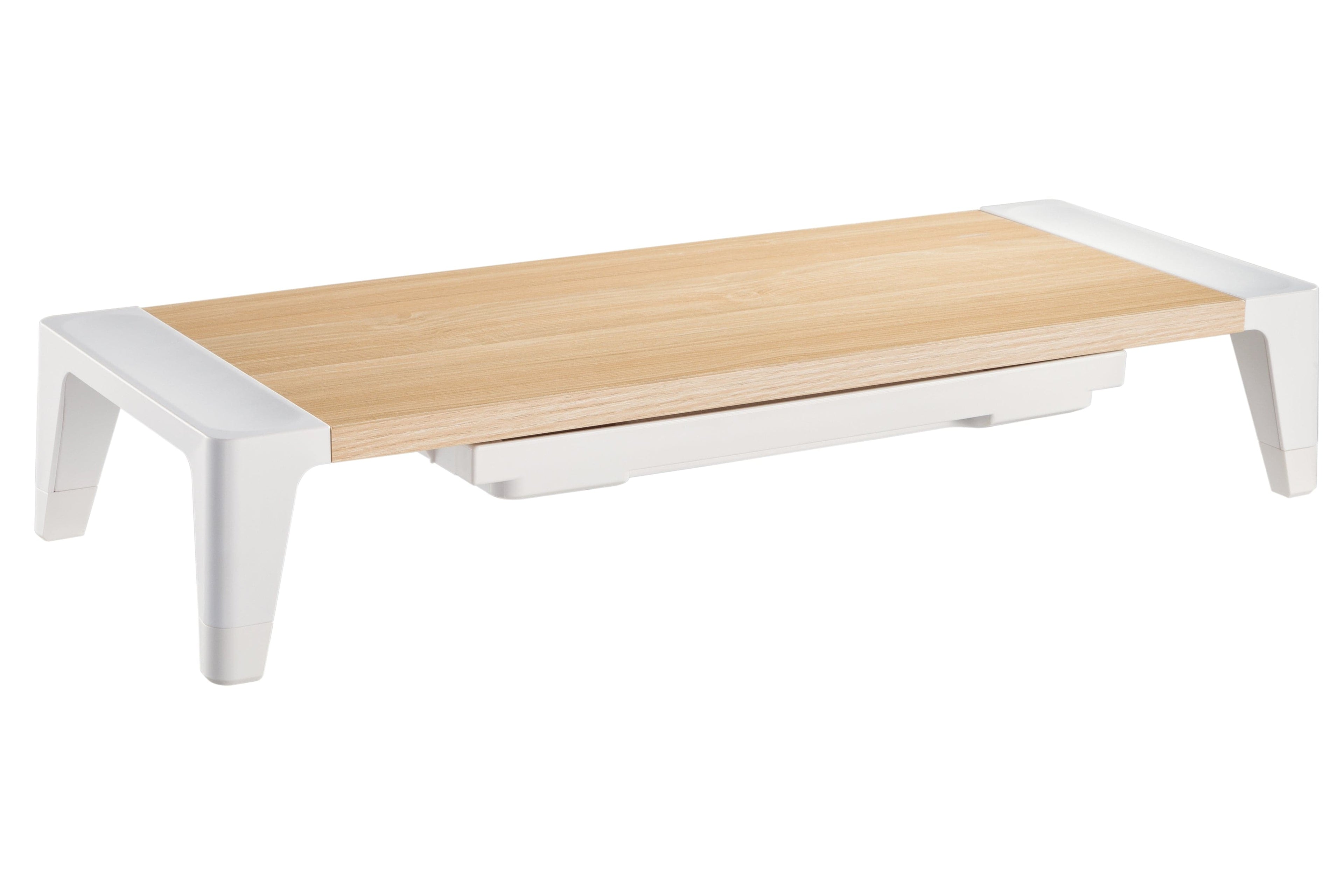 ProperAV Monitor Riser Stand with Height Adjustable with Drawer - Wood Effect