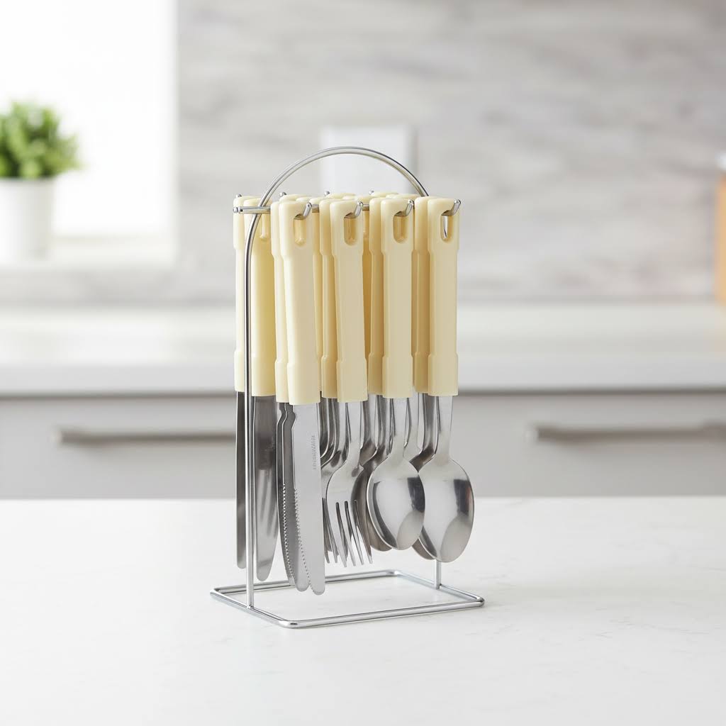 24 Piece Cutlery Set with Metal Stand
