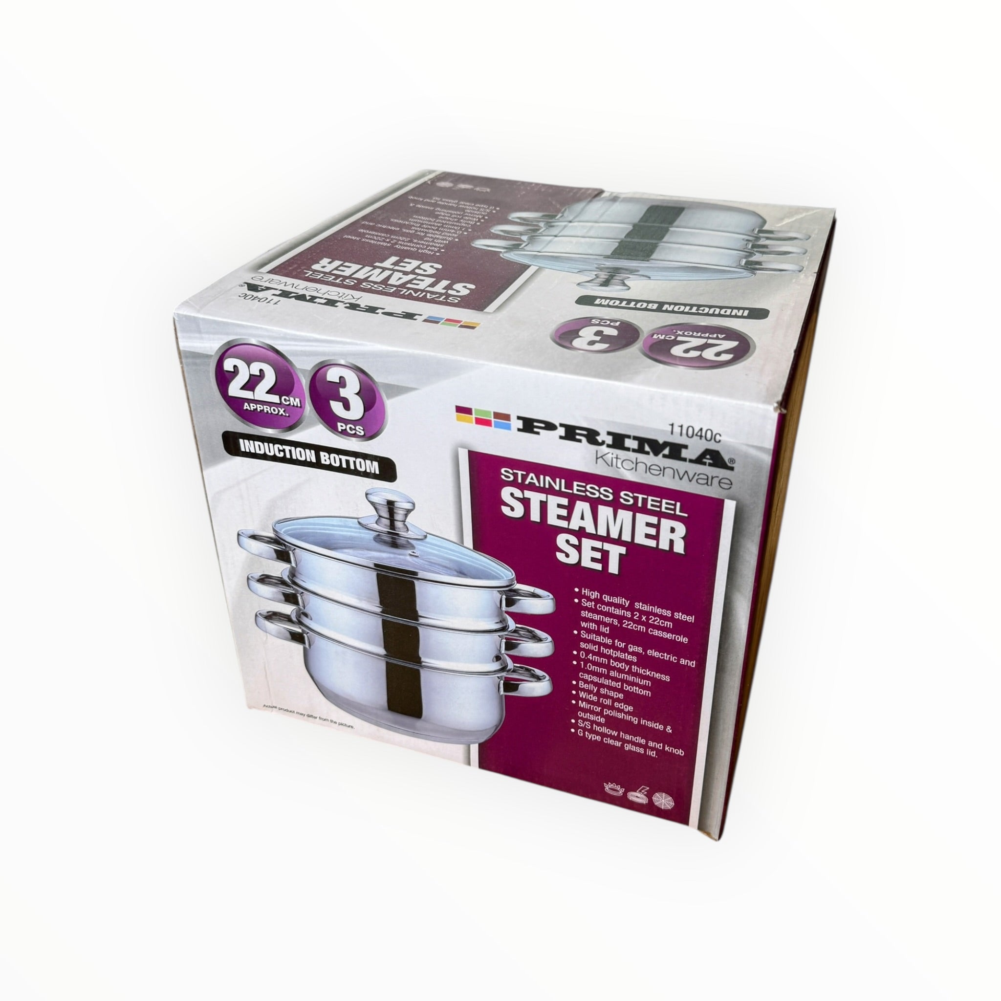 Prima 3 Tier Stainless Steel Steamer Set 22cm Induction Compatible