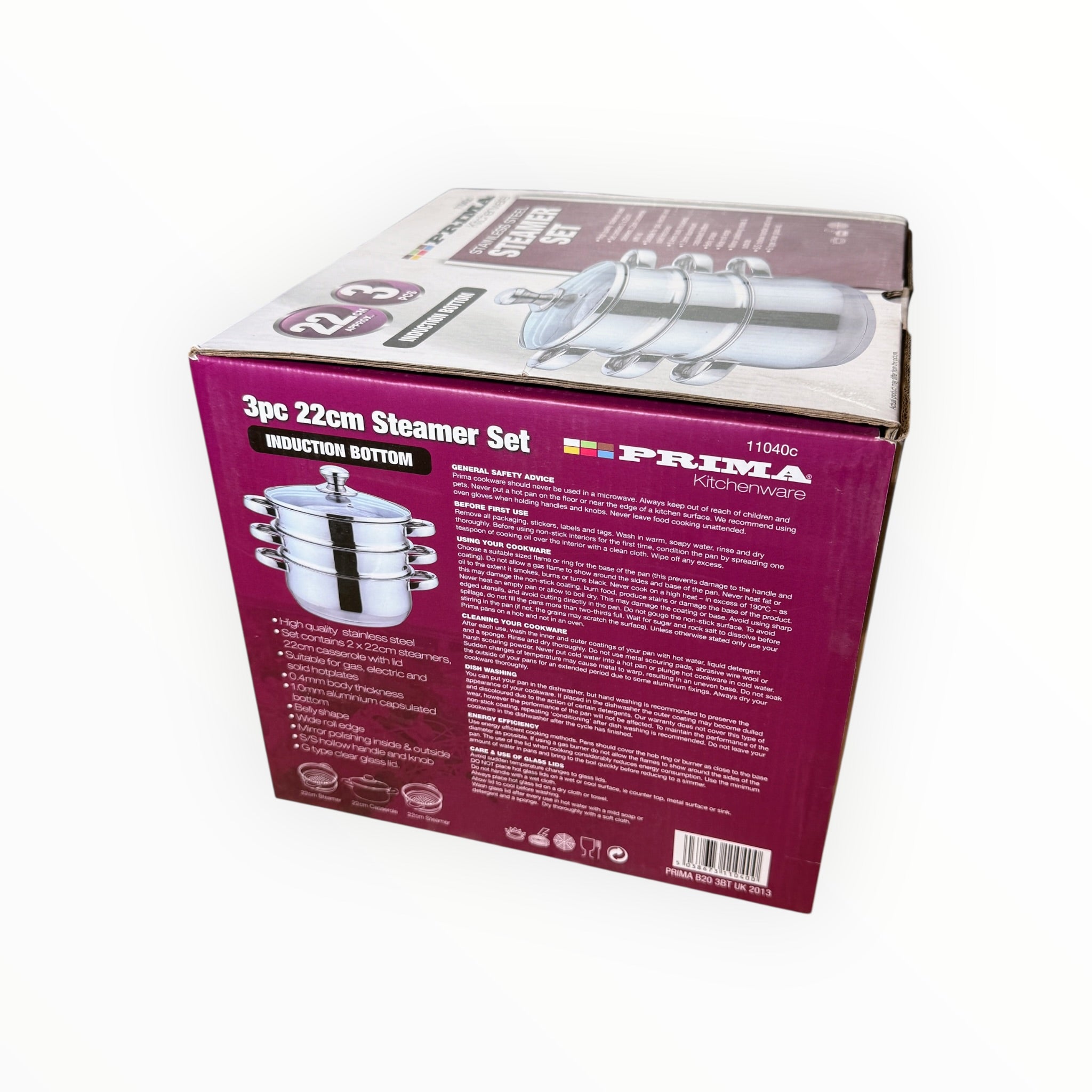 Prima 3 Tier Stainless Steel Steamer Set 22cm Induction Compatible