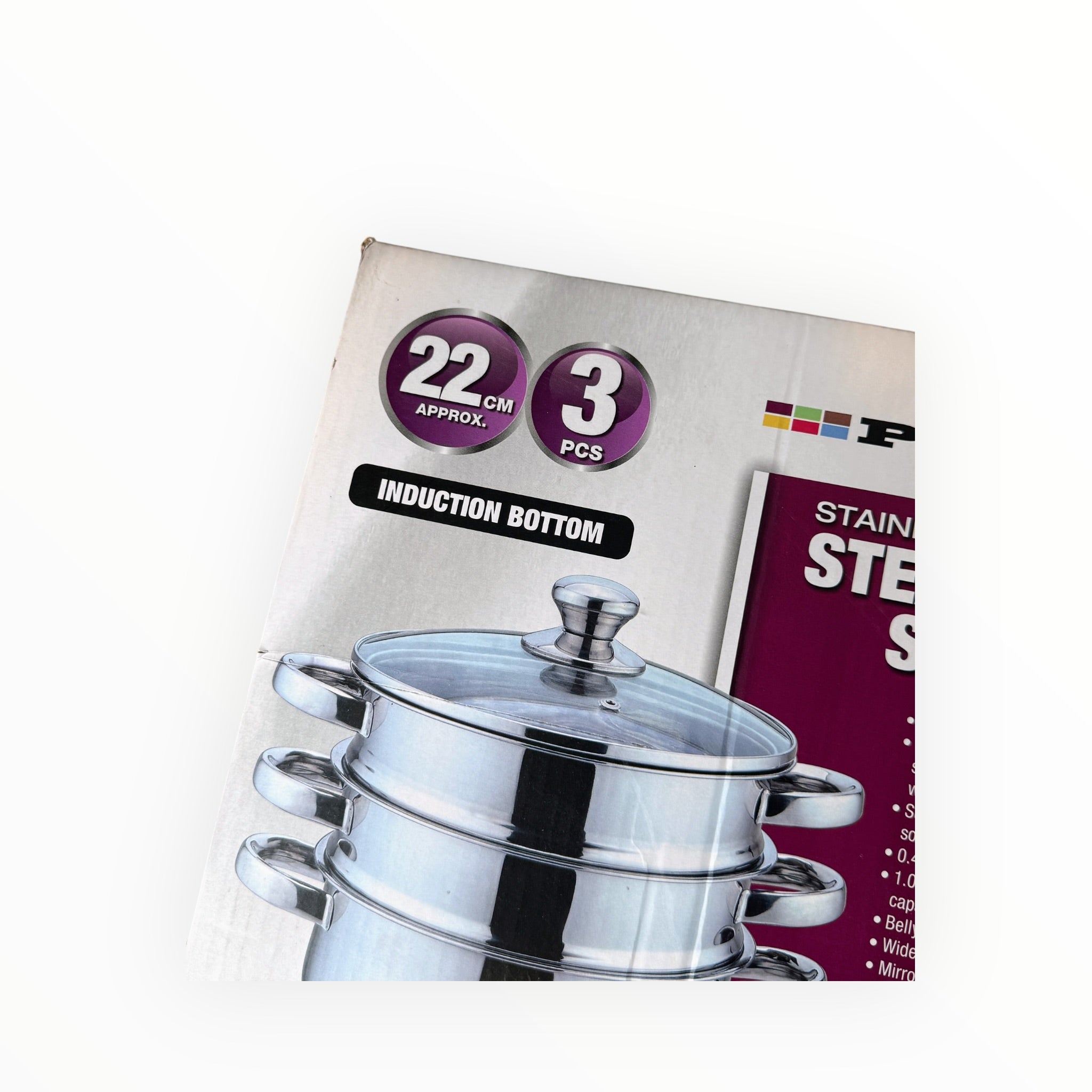 Prima 3 Tier Stainless Steel Steamer Set 22cm Induction Compatible