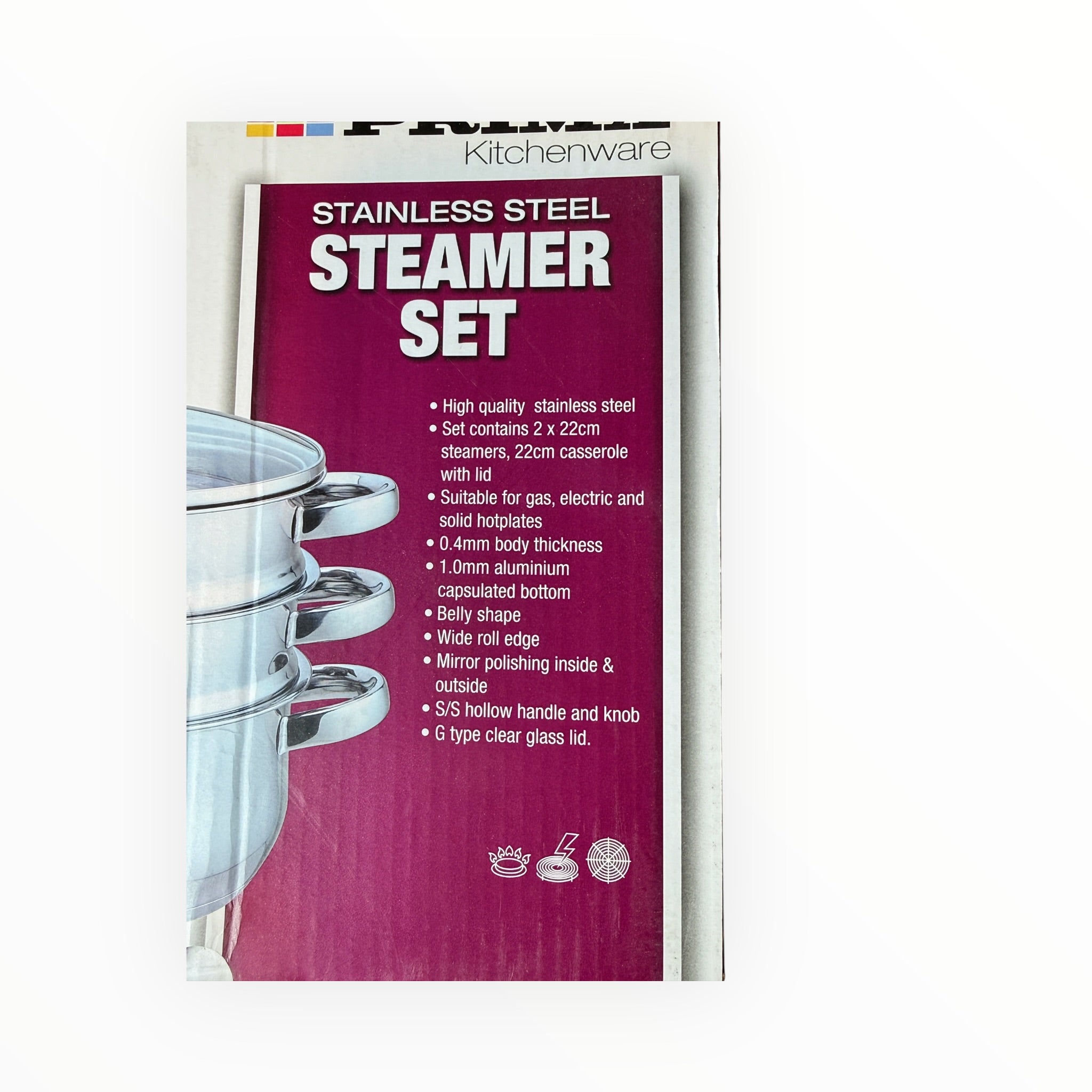 Prima 3 Tier Stainless Steel Steamer Set 22cm Induction Compatible