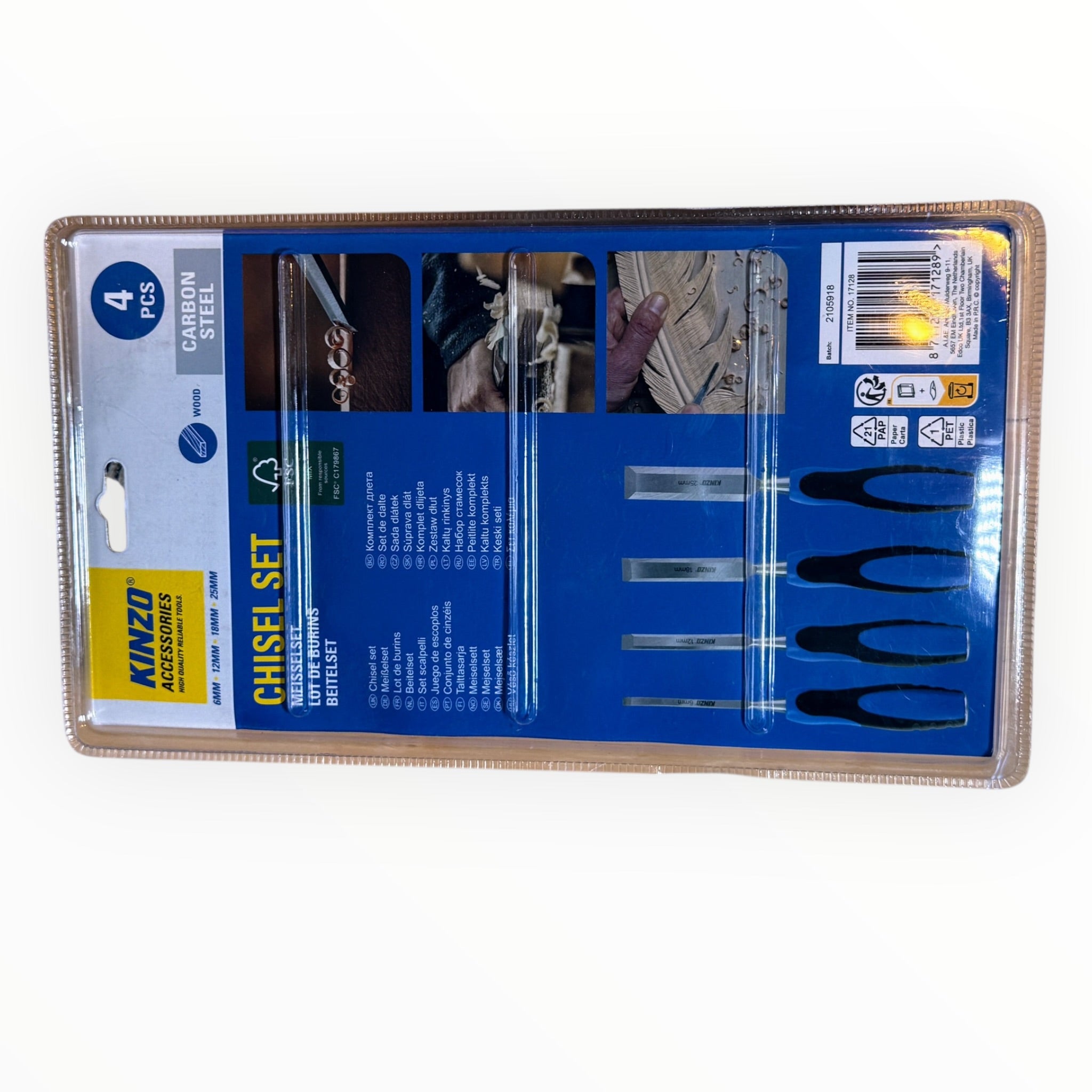 4pc Wood Chisel Set Carbon Steel 6–25mm