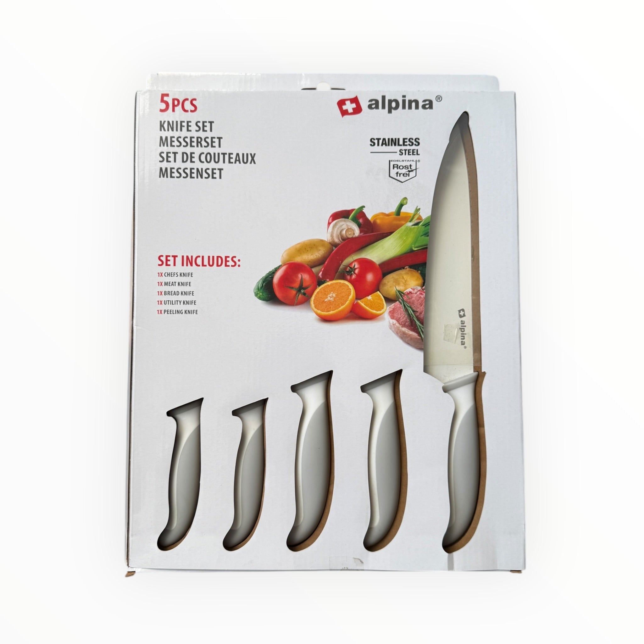Alpina 5-Piece Stainless Steel Kitchen Knife Set with Ergonomic Handles