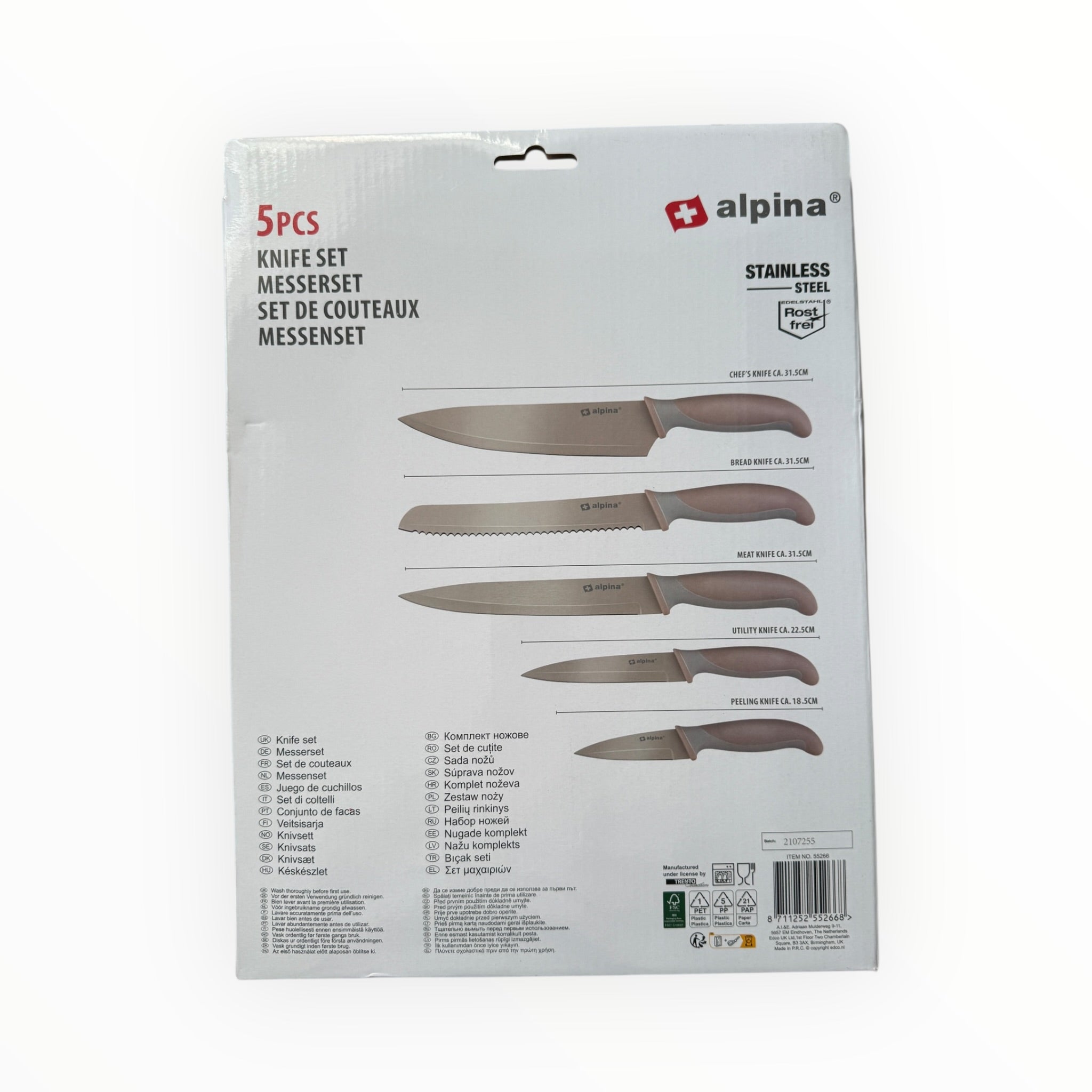 Alpina 5-Piece Stainless Steel Kitchen Knife Set with Ergonomic Handles
