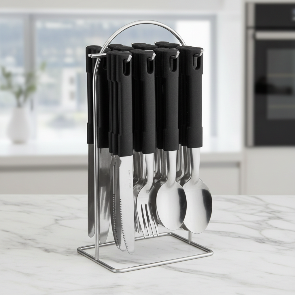 24 Piece Cutlery Set with Metal Stand